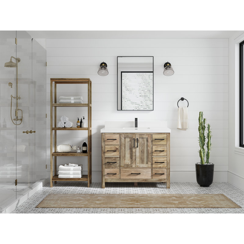 Malibu Mango 42" Natural Solid Wood Bathroom Vanity with White Quartz Top