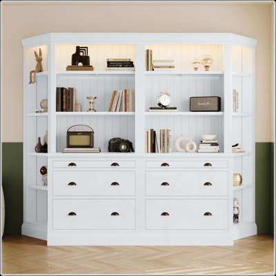Versatile Two Bookshelf Suite with LED Lighting and Multiple Storage Options for Various Rooms