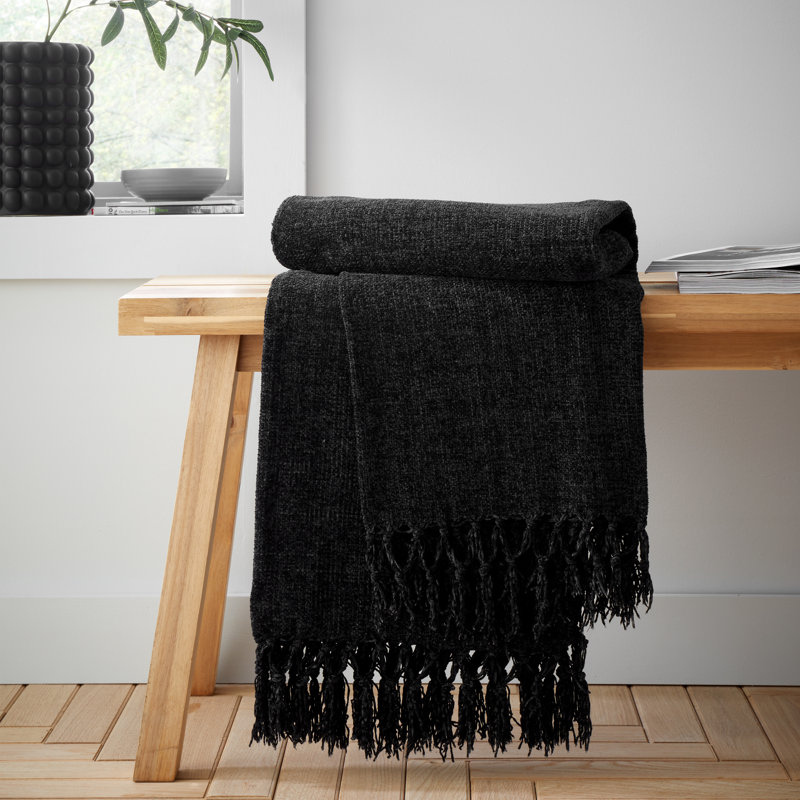 Wilson Plain Chenille Blanket Throw, Black
