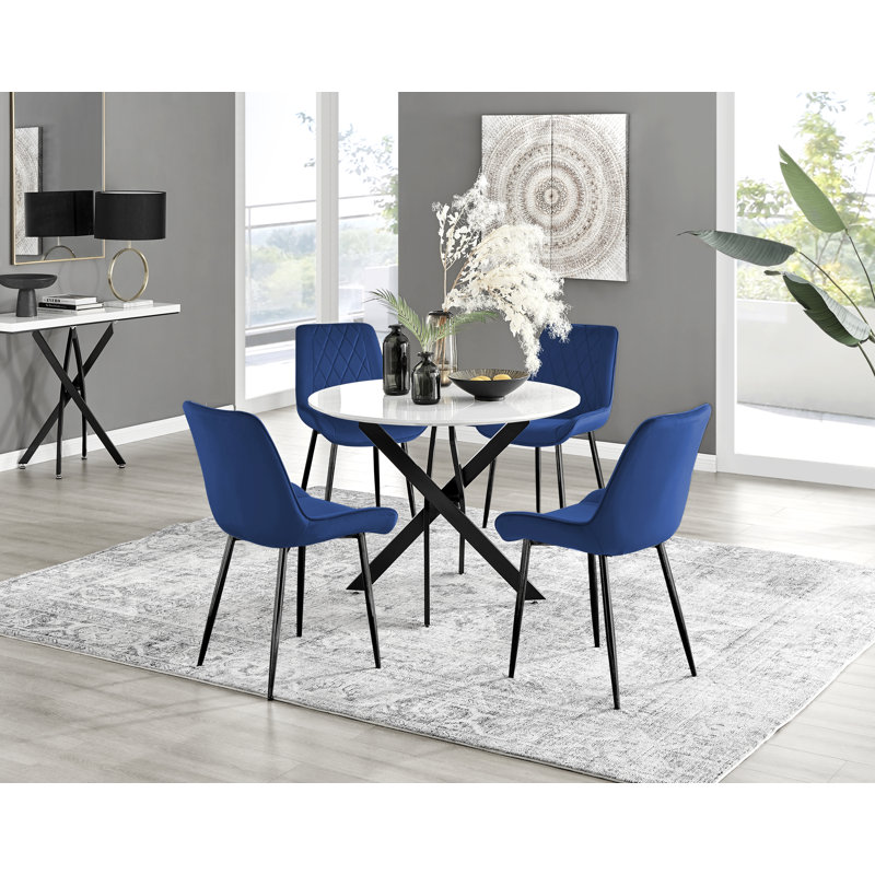 Ensemble de salle à manger Aashif, Bleu et noir, H 29,5 po x L 39,4 po x l 39,4 po
