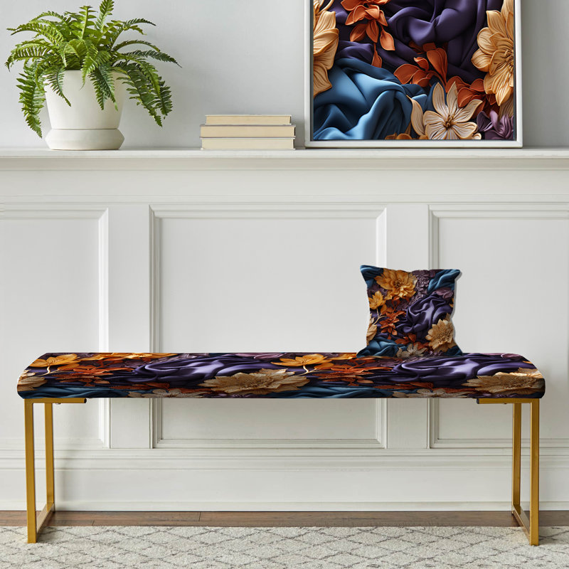 Road Elegance - Banc tapissier chinois à motif floral doré