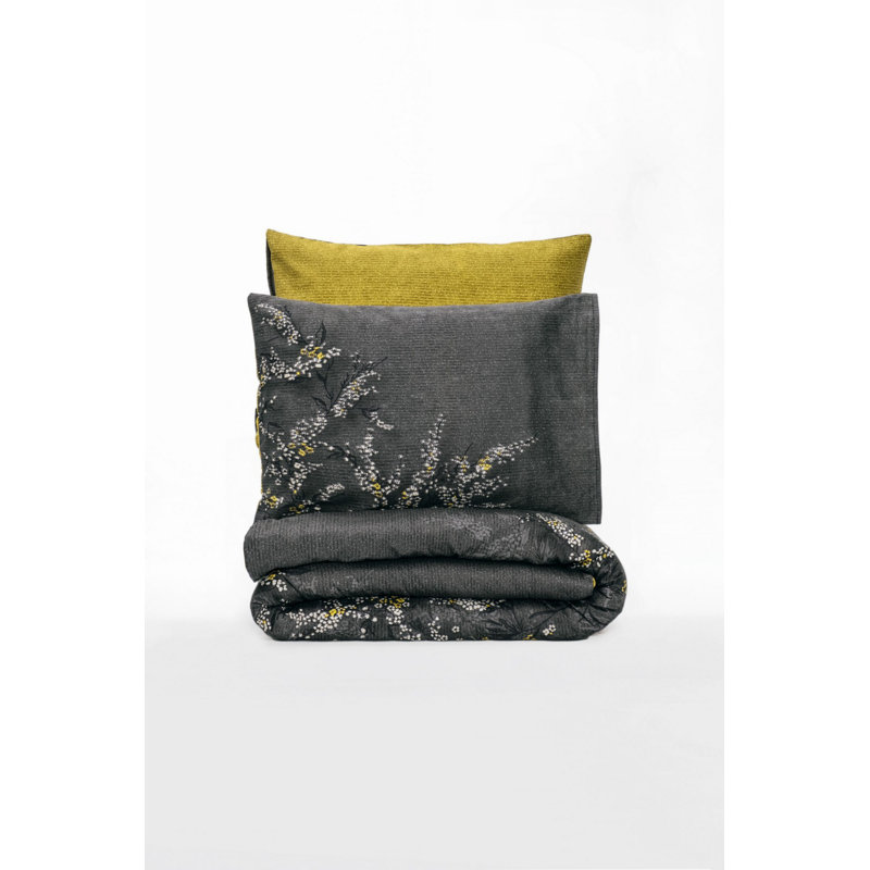 Luxurious Satin Super King Quilt Cover Set, 100% Cotton Satin, 102.4 x 86.6 inches | 210 Thread Count, Reactive Printing, Machine Washable | Includes 2 Pillowcases (23.6 x 23.6 inches) | Elegant Green & Anthracite Design