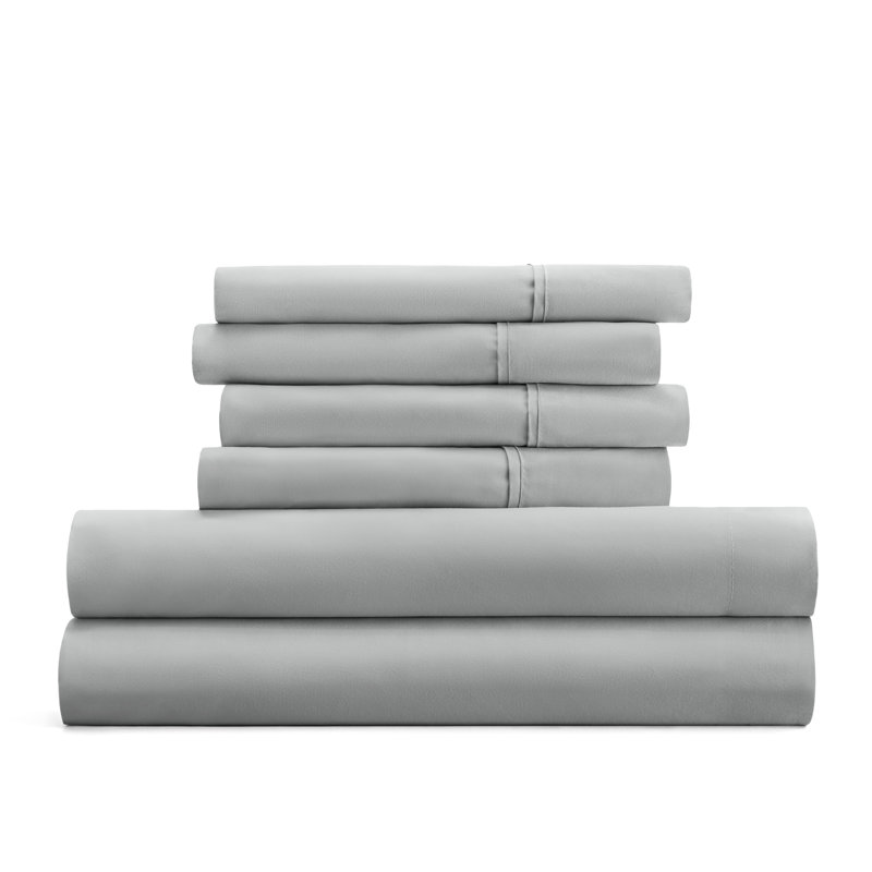 Ensemble de draps 4 pièces Ultra Soft, Ensemble de draps pour lit très grand californien, Gris clair