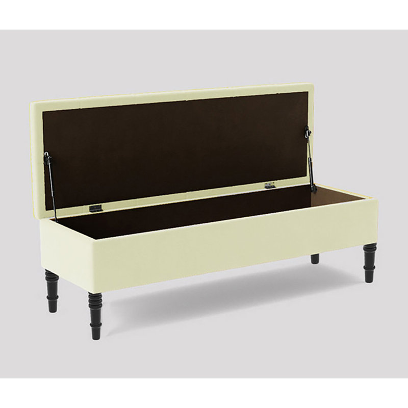 Alyana 90cm Wide Tufted Rectangle Ottoman Storage Bench, Upholstery Velvet Shoe Bench with Turned Wooden Legs