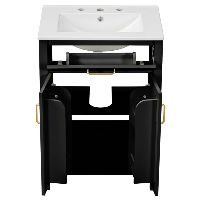 Ensemble de meuble-lavabo 24 po avec lavabo en céramique, meuble-lavabo compact et luxueux, 2 portes à fermeture douce