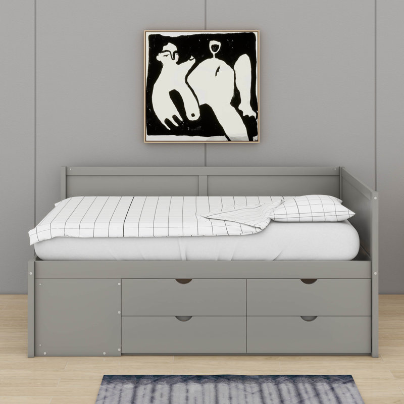 Twin Size Daybed With Drawers And Shelves, Gray, Twin