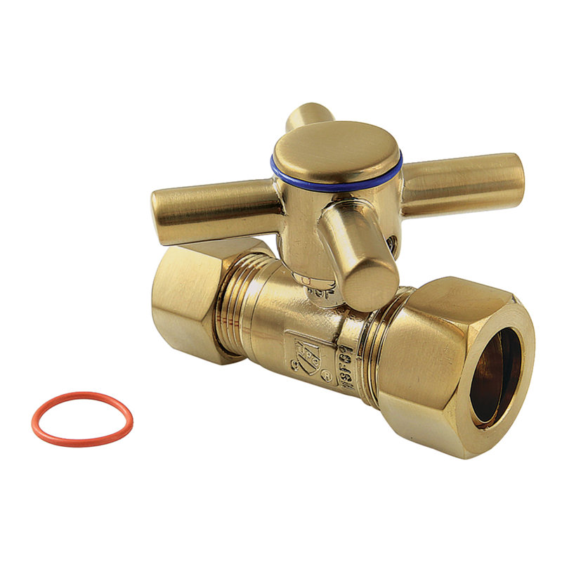 Kingston Brass Concord 5/8-Inch OD Comp x 1/2-Inch OD Comp Quarter-Turn Straight Stop Valve, Brushed Brass