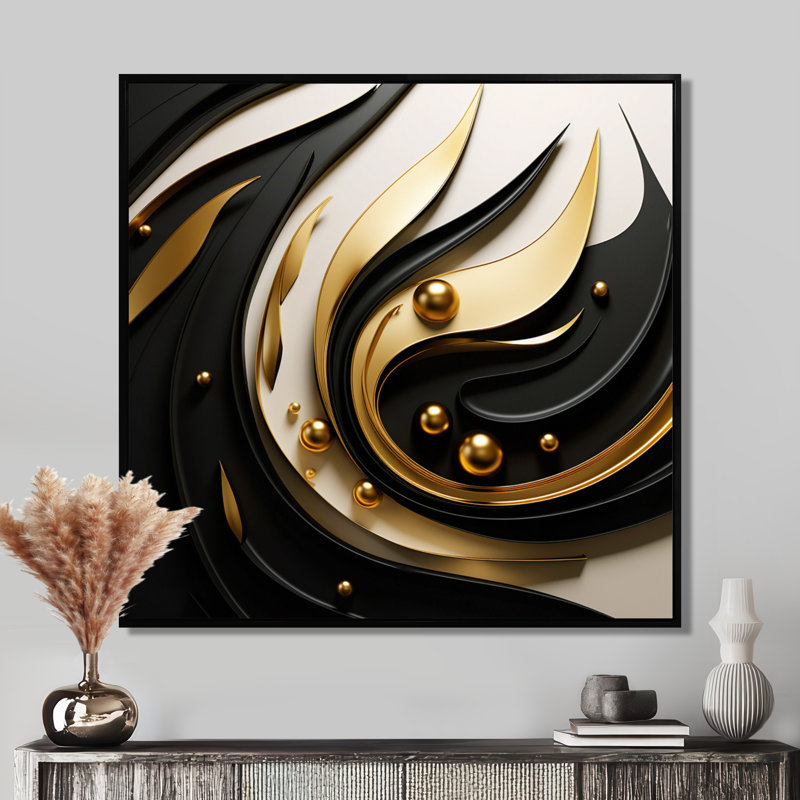 Gold Core Minimal Gold Streams - art mural paysage urbain, Toile avec cadre flottant noir, H 16 po x l 16 po x P 1 po