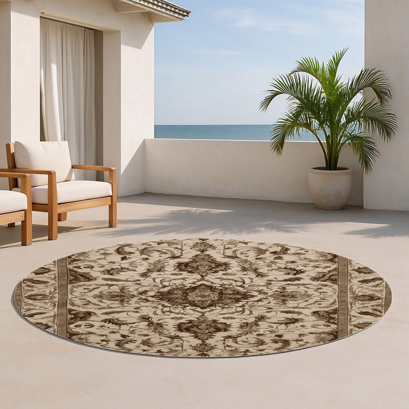 Tapis d'intérieur et d'extérieur brun français, Rond 5 pi