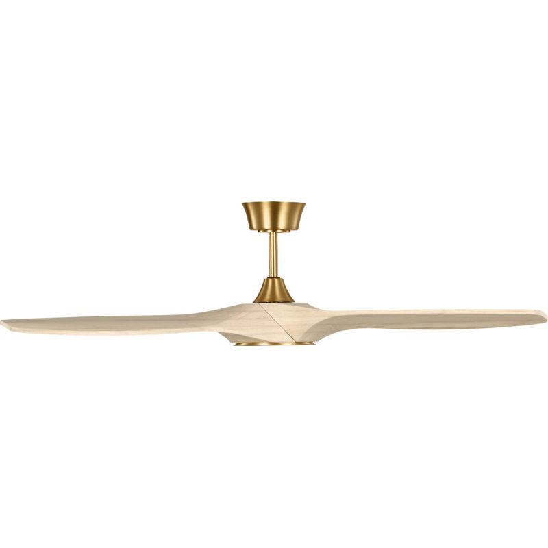 Selen Smart LED Ceiling Fan, Washed White Oak, Burnished Brass, 52" Wide