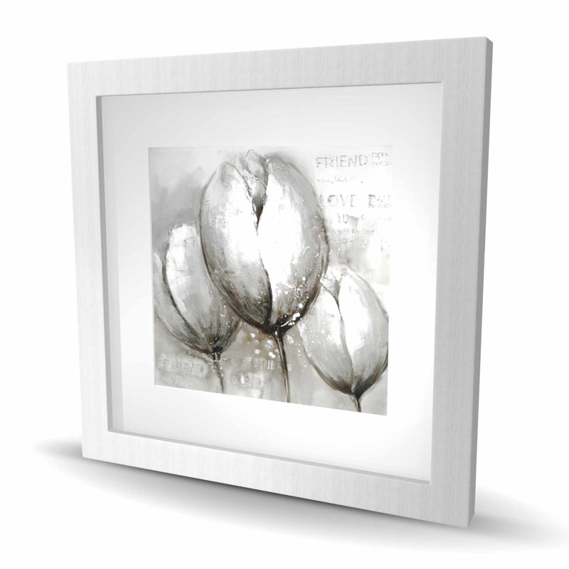 Trois tulipes blanches - reproduction encadrée pour la décoration intérieure, Argent argent, H 16 po x l 16 po