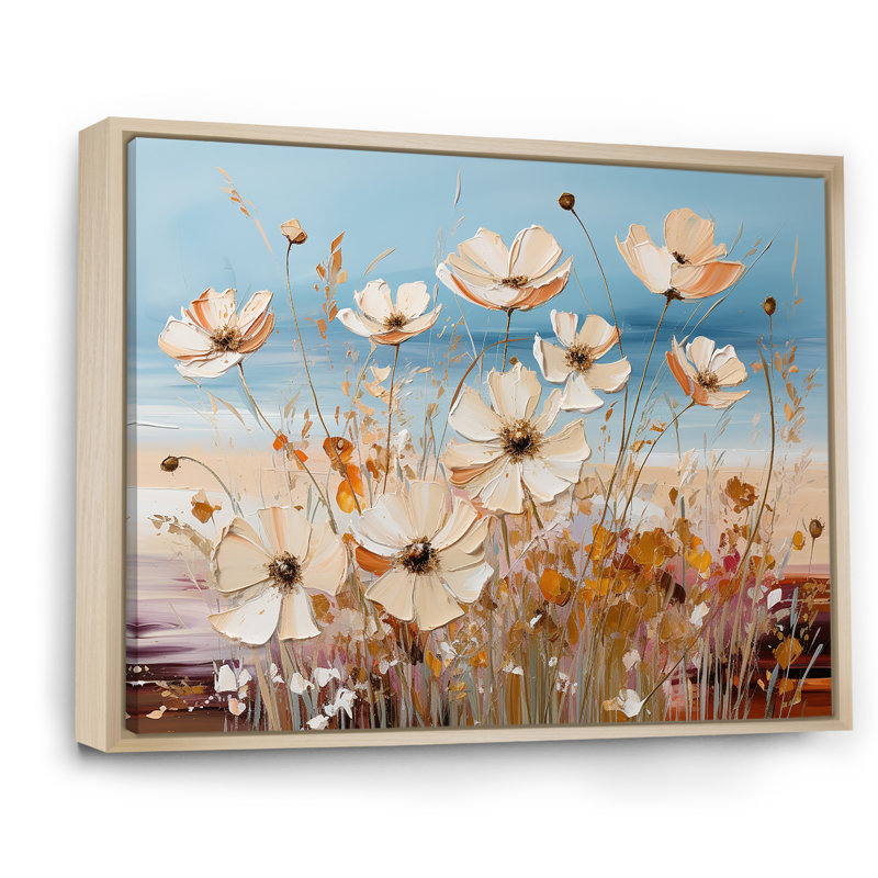 «Beige Wildflowers», impression sur toile, Cadre naturel flottant, H 24 po x l 32 po x P 1 po