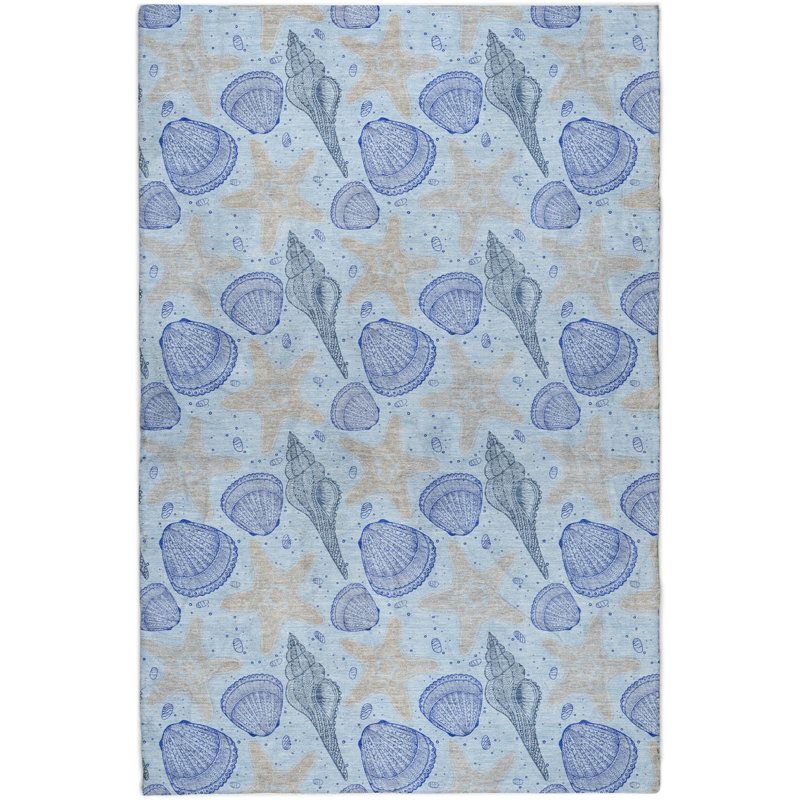 Premium Machine Washable Dream Shag ADS183 Shells Rug, Blue, 8' x 10'