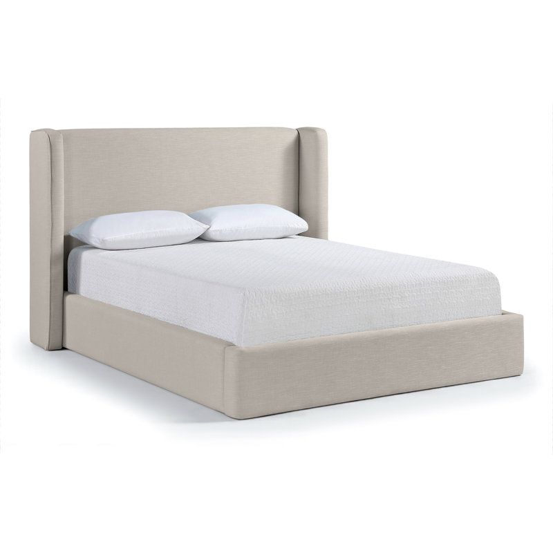 Kendall Wanaque Linen Textured Fabric Upholstered Bed, Beige Linen Textured Fabric, King