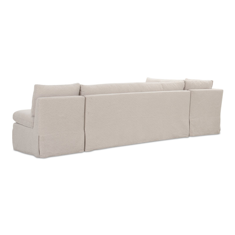 Fable Slipcover Dining Banquette U-Shape Beige 121In, L-Shape, 31.75" H x 125.5" W x 67.5" D