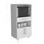 Kitchen Pantry H 48 po, deux tablettes de rangement ouvertes, une pour micro-ondes, deux portes, quatre pieds, blanc