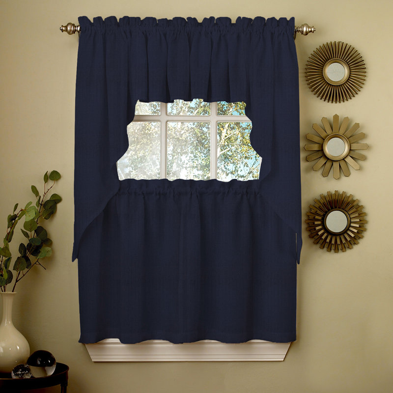 Ennis 5Pc Kitchen Curtain Set, 54" W x 24" L, Navy