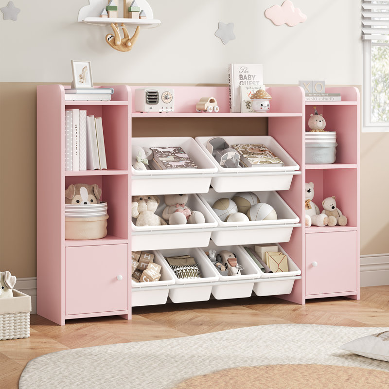 Lafon Manufactured Wood Toy Organizer with Bins, Pink/White