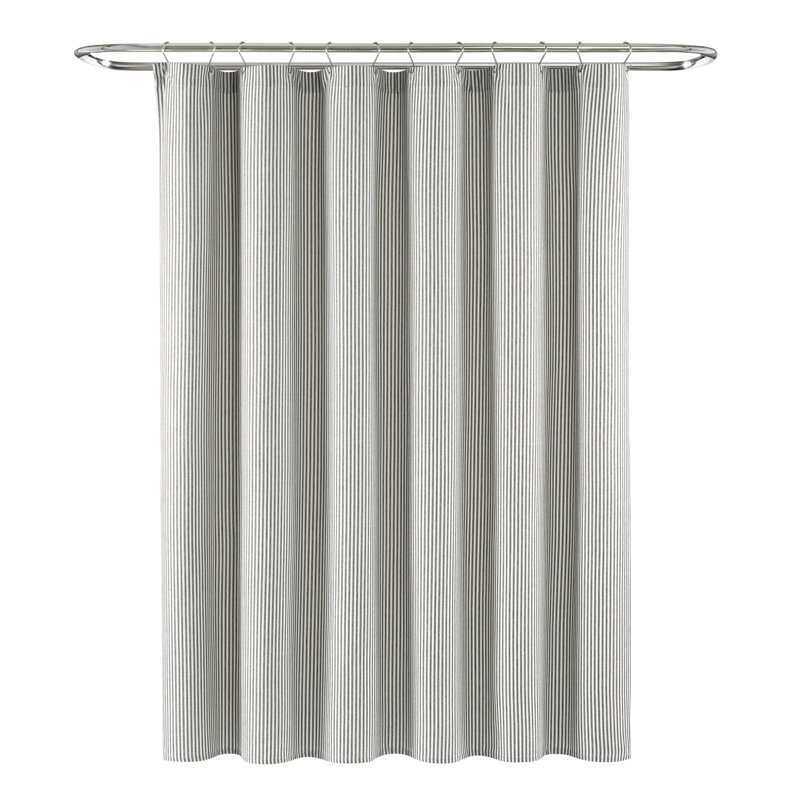 Jamaury Cotton Blend Striped Shower Curtain, Grey