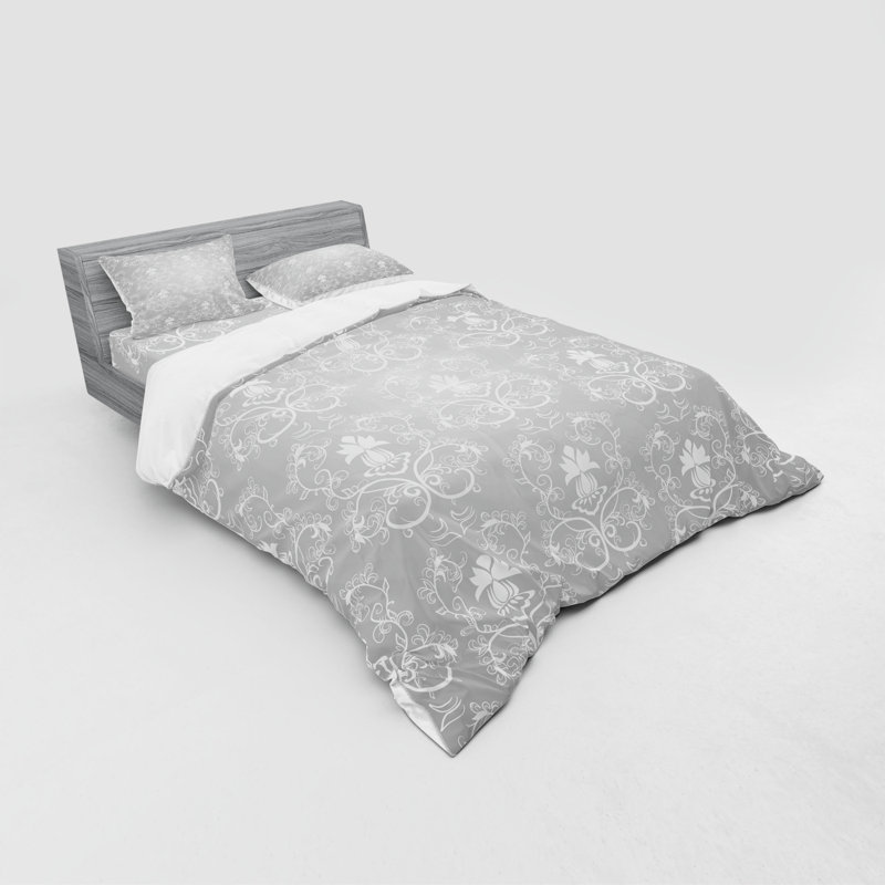 Ensemble de housse de couette en microfibre gris / blanc, Housse de couette grand + 3 pièces supplémentair