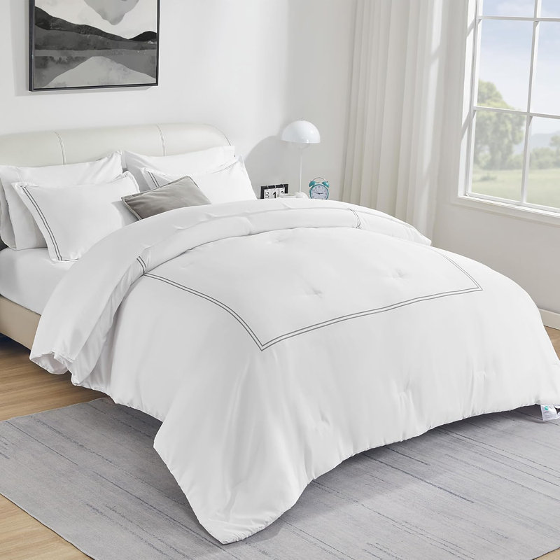 Ensemble d'édredon doux, housse de couette en duvet synthétique et taies décoratives, Lit simple, Imprimé des fêtes gris