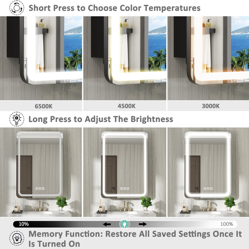 20 in. W x 28 in. H Rectangular Iron Medicine Cabinet with Mirror, Dimmable Flowing Lights, Defogger, Outlet & USB, Left, 20"