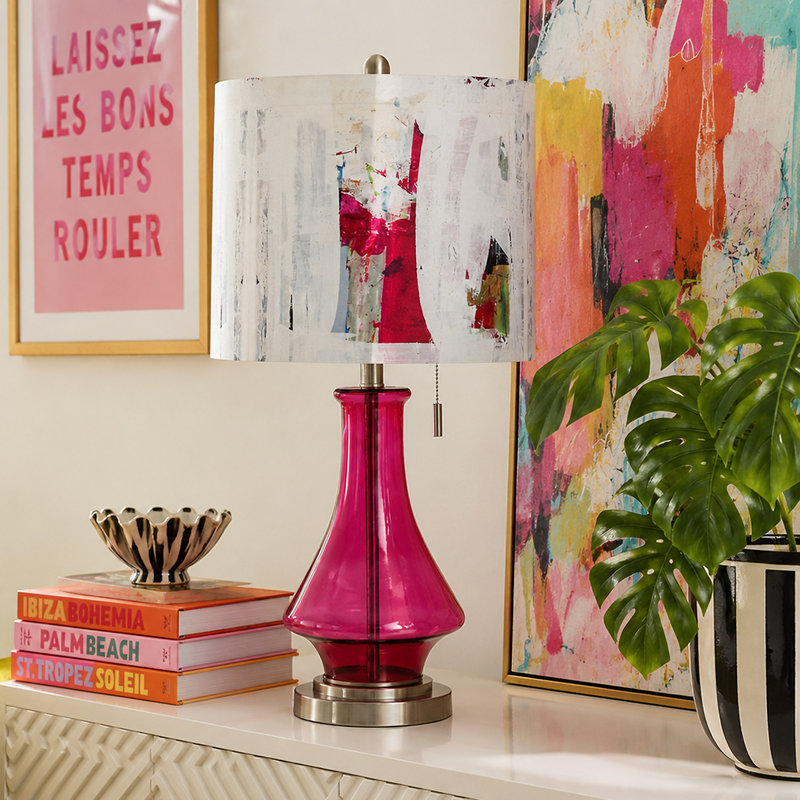 Austin Allen James - Dekiya - Fuchsia Festival Pink Glass Table Lamp with A Print Art Shade