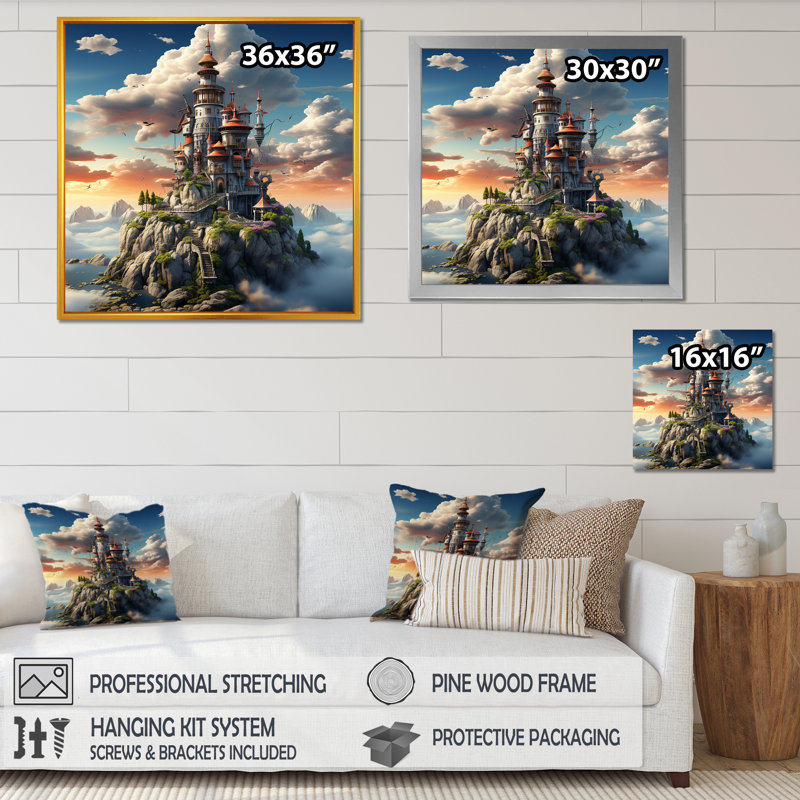 Fantasy Wizards Tower II - Art mural fantastique, Toile tendue, H 36 po x l 36 po x P 1,5 po