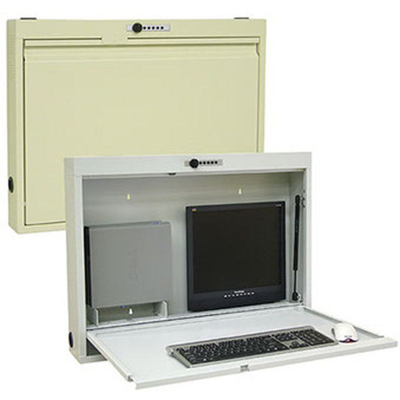 Informatics Steel Floating Desk with Power Outlet, Light Grey