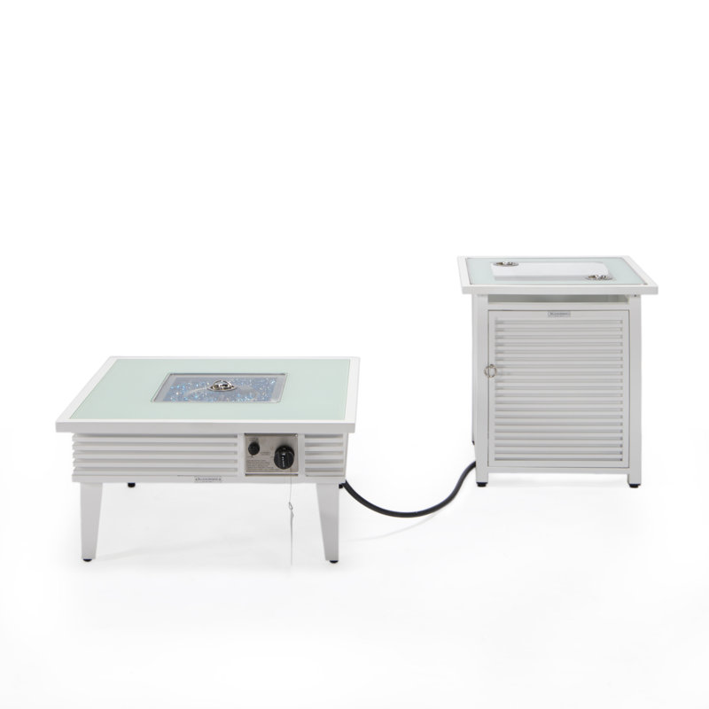 Table de foyer d'extérieur au propane avec couvercle H 20 po x l 26,8 po Walbrooke, Blanc