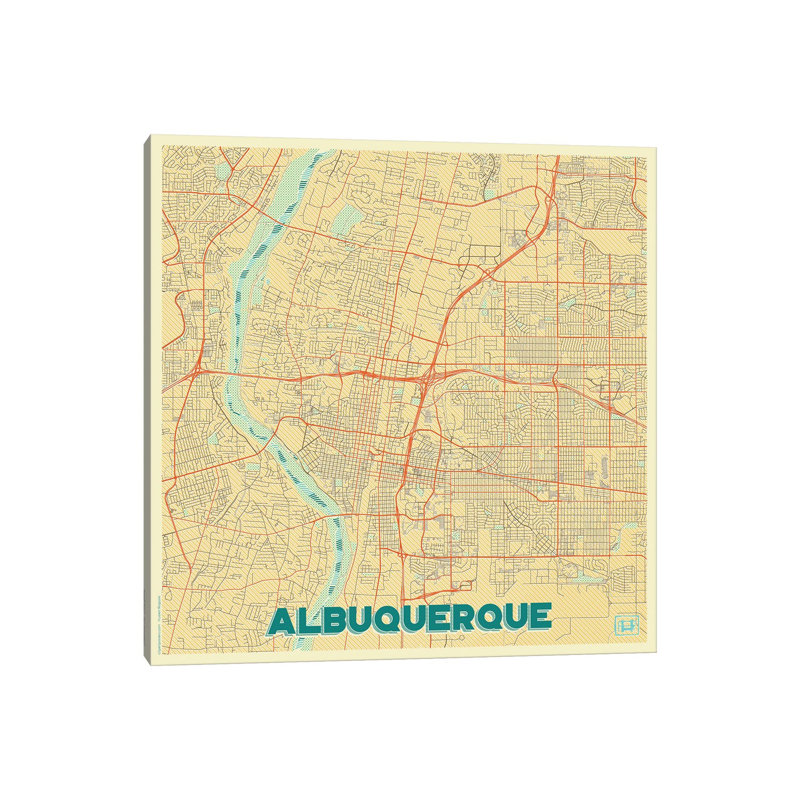 Albuquerque Retro Urban Blueprint Map by Hubert Roguski - Wrapped Canvas Print, 93.98 cm H x 93.98 cm W x 3.175 cm D