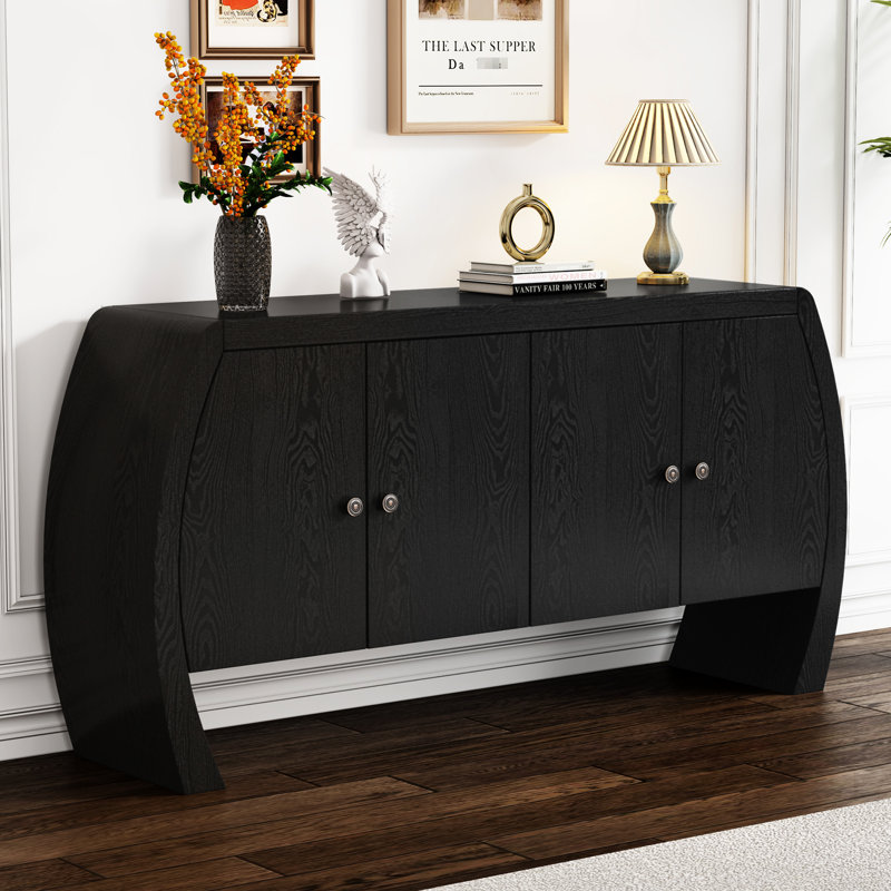 Armoire de rangement combinée en placage de frêne et de bois de frêne avec pieds classiques, Noir