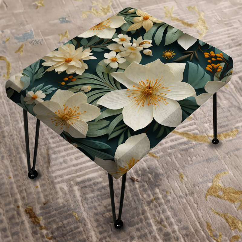 White Green Elegance Botanical Pattern - Floral Rectangle Ottoman