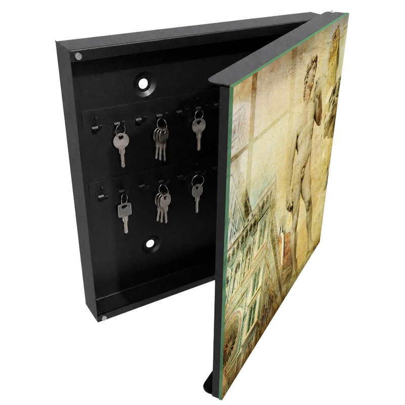 Key cabinet for wall, Opens to the right, 30x30x5, Black, A statue and architecture in the Renaissance style, 