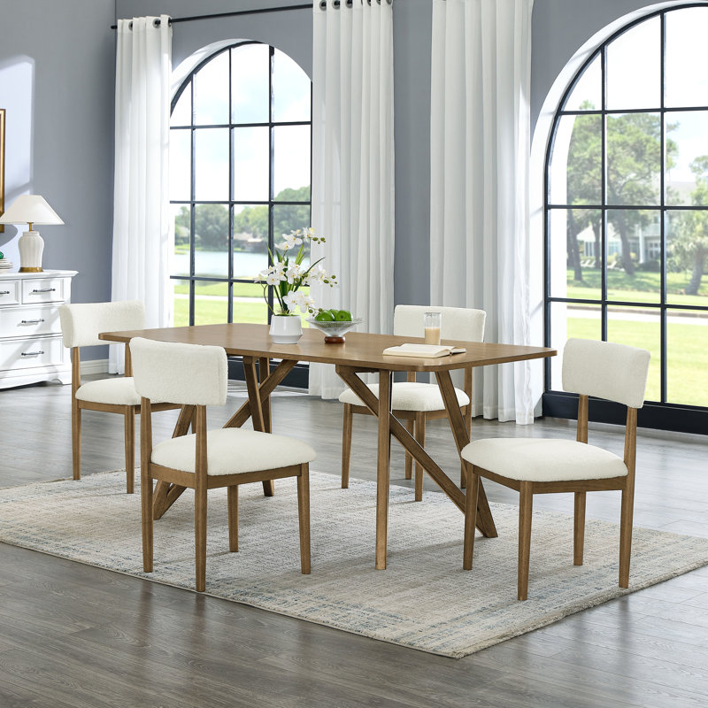 Darla 5Pc 70"W Rectangular Walnut Oak Geometric Cross Base Dining Set