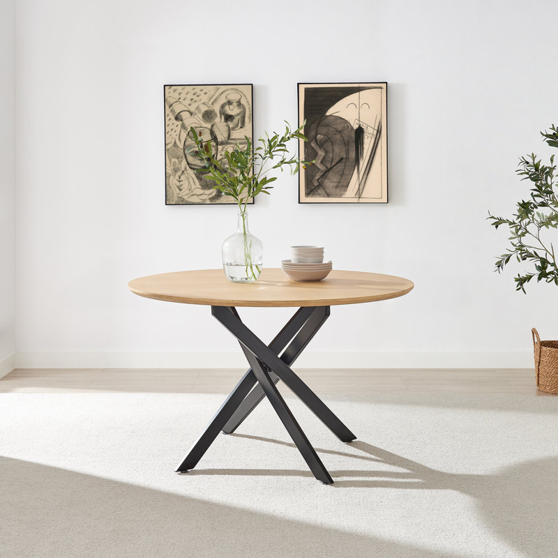 Bernell Round Dining Table, 75cm H x 120cm L x 120cm W, Oak Wood