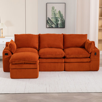 Canapé modulaire en L compressé modulaire en L recouvert de velours côtelé rembourré avec dossier sans repose-pieds, trois coussins et deux coussins lombaires, coussins de siège amovibles