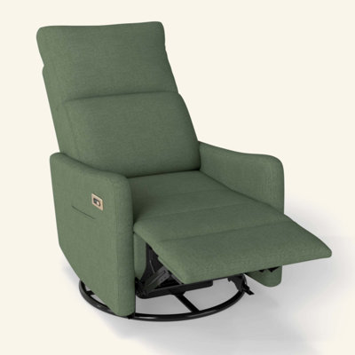 Power Swivel Recliner Chair, 270° Swivel Rocker Chair for Adults, Small Rocking Recliner for Small Spaces, Upholstered Fabric Glider Recliner Nursery,