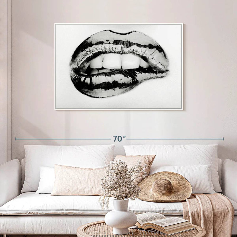 Lèvre mordante monochrome, Cadre flottant blanc, 43 po x 29 po