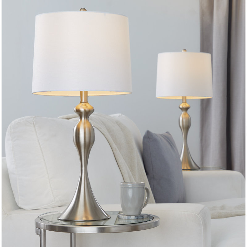 Ensemble de lampes de table en métal 27 po avec abat-jour empire en lin Kateryn, Bronze huilé, Beige