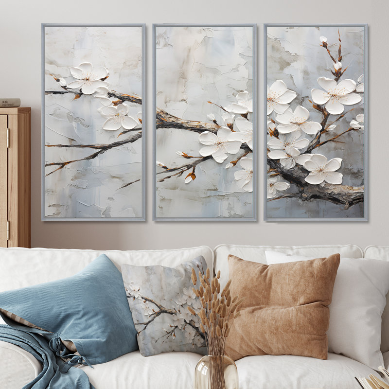 Ensemble de décorations murales Morven - Cherry Blossom, H 28 po x l 36 po, Encadrement argenté