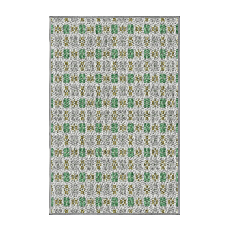 Tapis vert/gris à motifs, Rectangle 5 pi x 7 pi