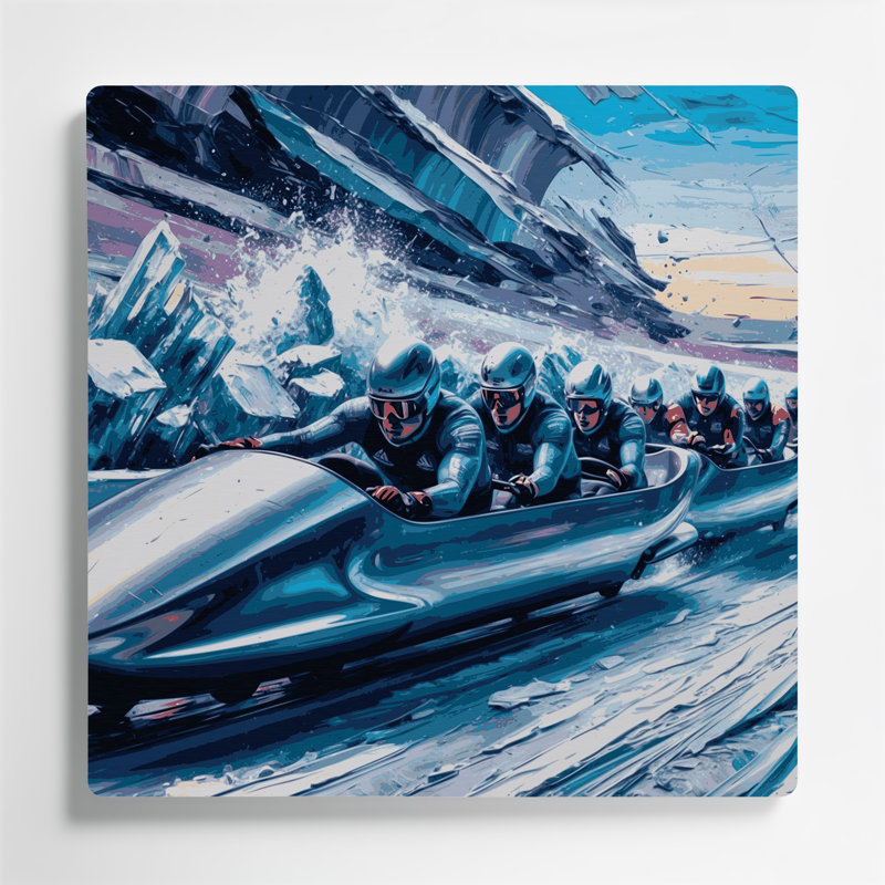 Art mural en métal bleu Sports Bobsledding, 12" H x 12" W