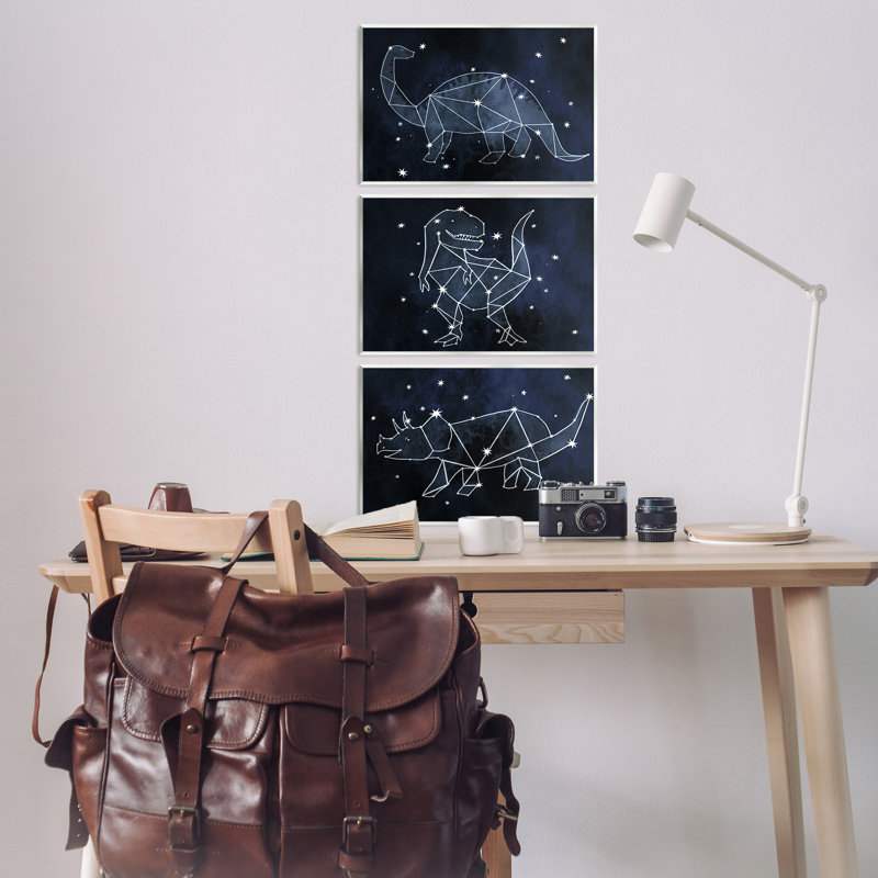 «Night Sky Dinosaur Constellations», ensemble de 3 plaques murales par Daphne Polselli, H 13 po x l 19 po