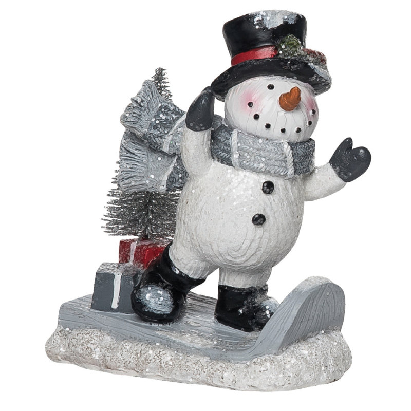 Figurine bonhomme de neige traîneau