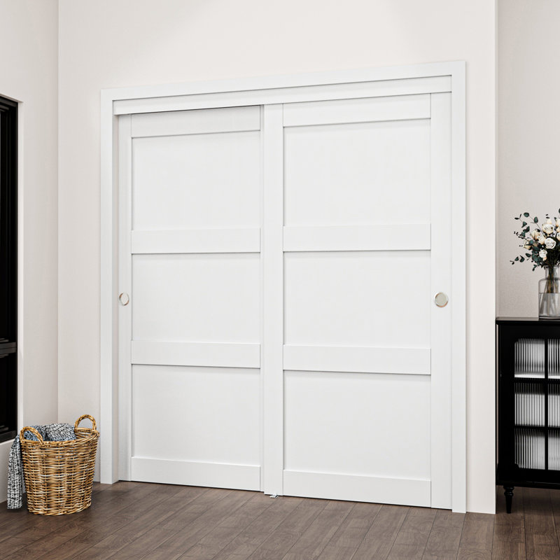 80 Inch 3-Panel MDF Sliding Closet Door, Complete Hardware Included, Easy Assembly Needed, 72" x 80"