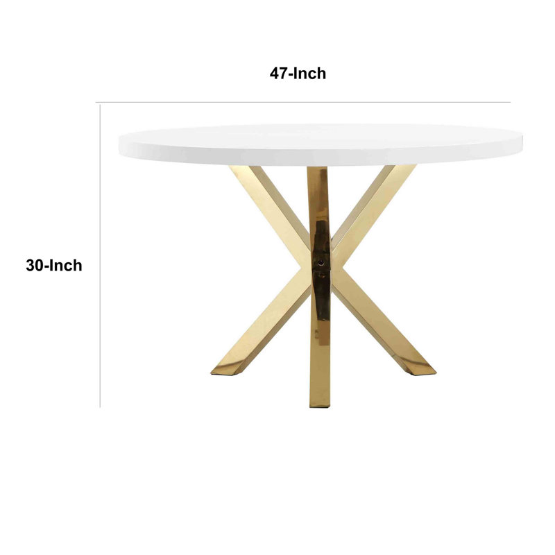 Round Metal Base Dining Table, Gold, White