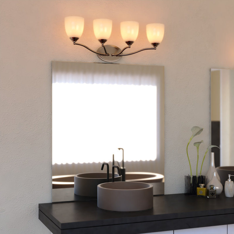 Koepp Traditional Bathroom Vanity Lighting Fixture, Bell Glass Shade, Dimmable, LED Compatible, Reversible Over The Mirror Mounted Steel Wall Sconce