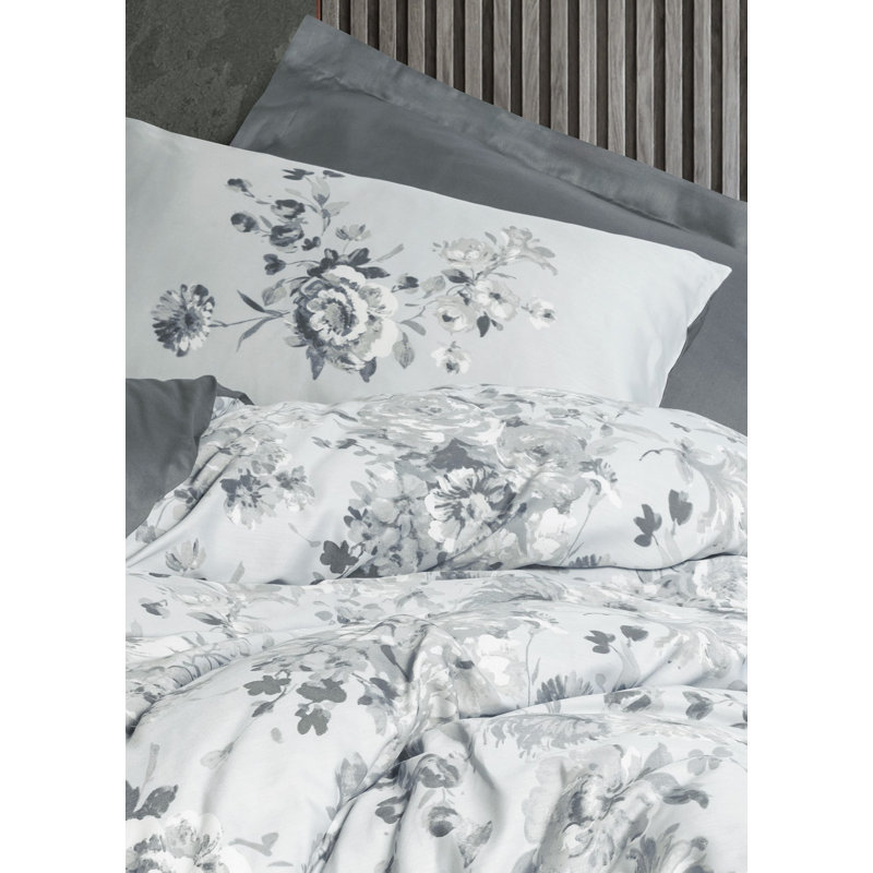 Luxurious Satin Super King Quilt Cover Set, 102 x 87, 100% Cotton Satin, Grey | Includes 2 Envelope Pillowcases 19.7 x 31.5 | Reactive Printing, Machine Washable, 210 Thread Count, Elegant Bedroom Upgrade
