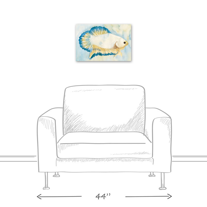 " White And Blue Fish ", 12" H x 18" W x 1.25" D, No Frame